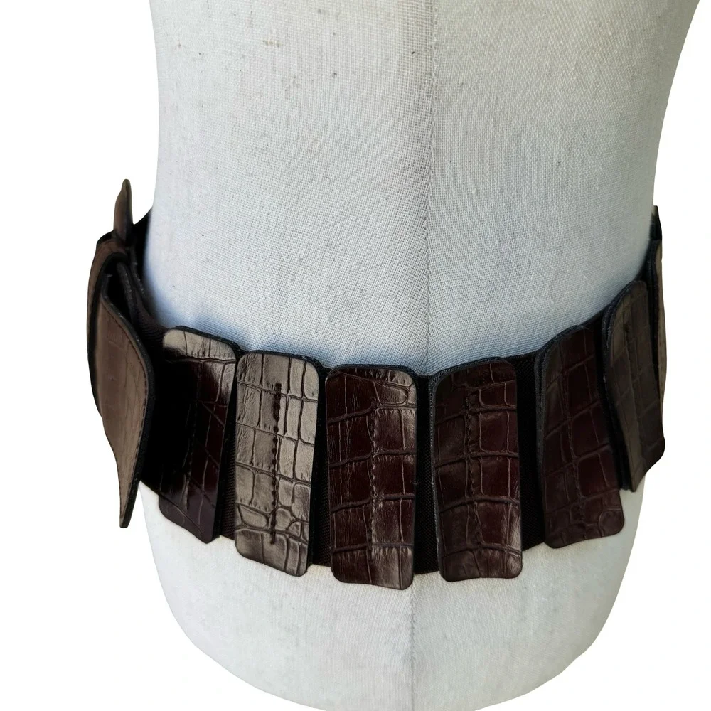 Bebe Vintage 90s Y2K Indie Sleaze Brown Crocodile Embossed Wide Cinch Belt M/L